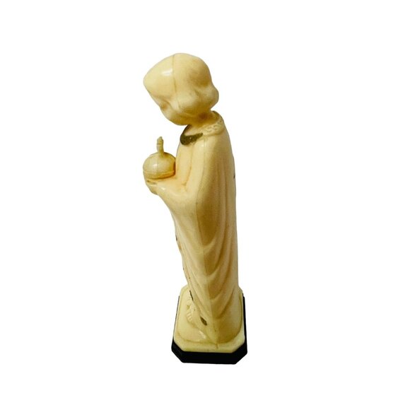 CMIP vory-Colored Statue Of Jesus Holding Orb On Black Base 5 1/2" Religious - Picture 7 of 8